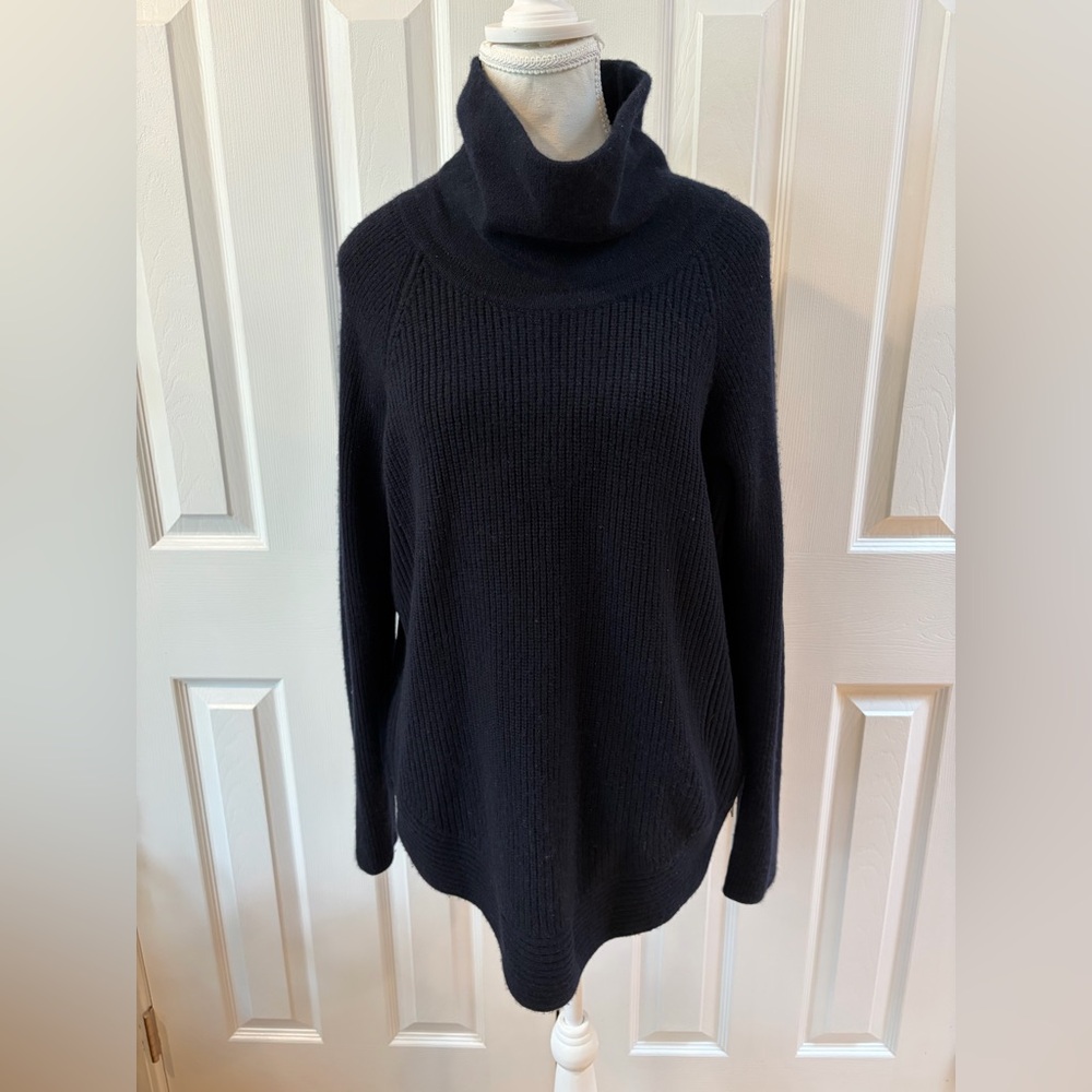 Vince Navy Side Zip Wool/Cashmere Blend Funnel Neck Sweater Size S